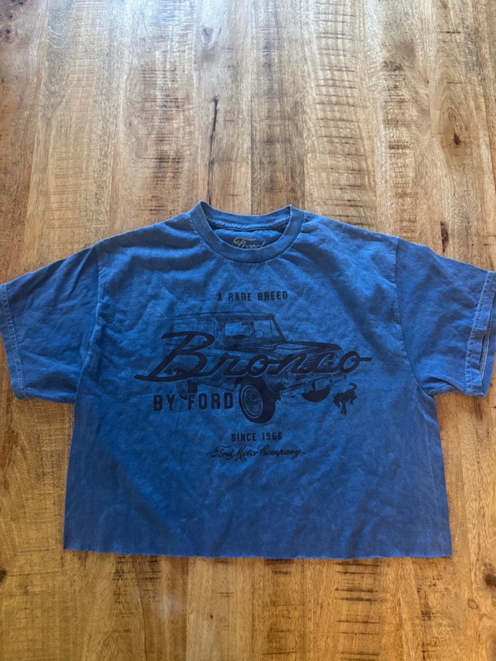 Ford Blue Bronco Graphic cropped crop Tee shirt top faded distressed NWOT